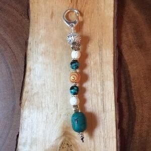 Keychain or bag clip turquoise, silver white brown